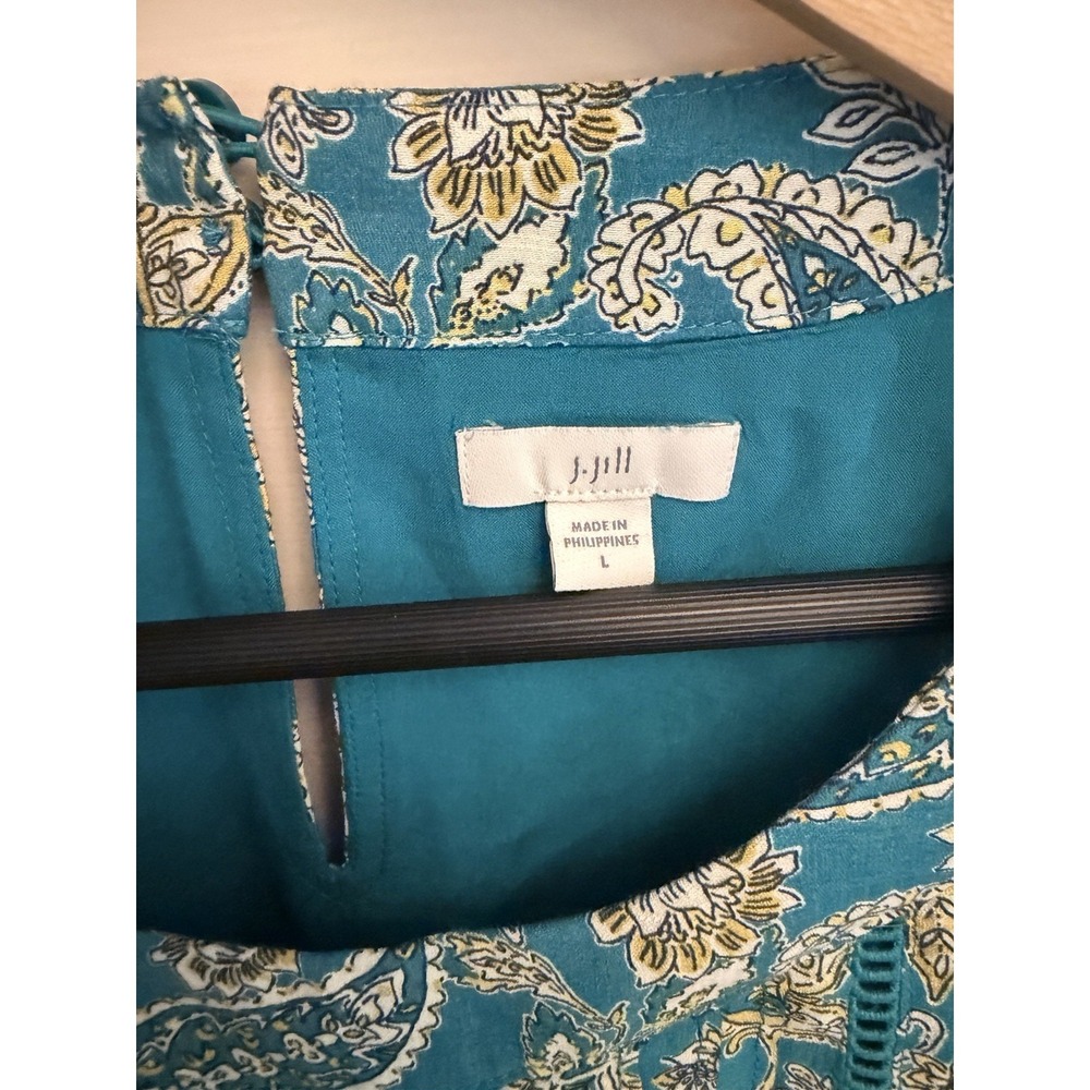 J. Jill Teal Paisley Sleeveless Maxi Dress Tiered Ladder Lace Pintuck Large - Picture 4 of 7